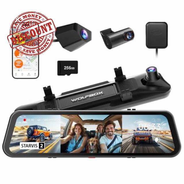 WOLFBOX G900 Tripro Cabin Version 3 Channel 4K Rear View Mirror Camera