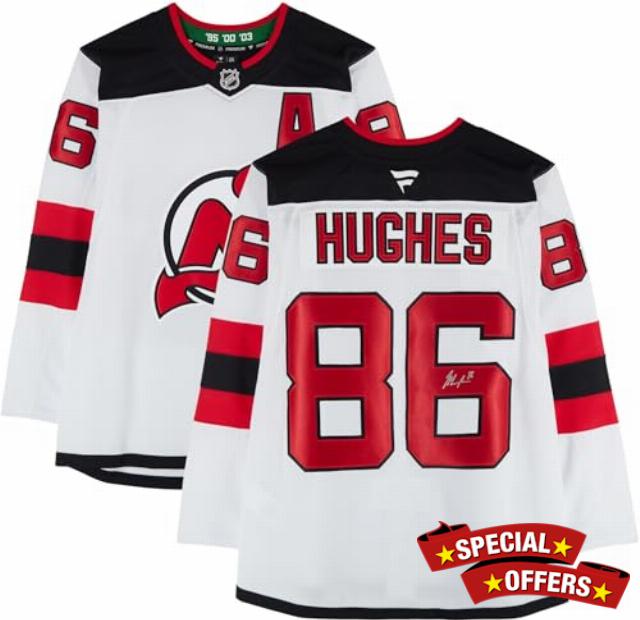 Jack Hughes New Jersey Devils Autographed Fanatics Premium Jersey - Autographed NHL Jerseys