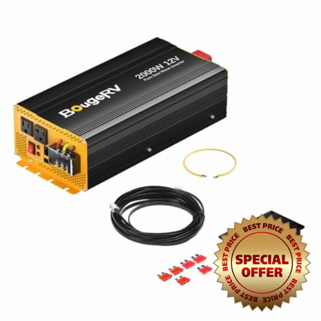 BougeRV Upgrade 2.0 2000W Pure Sine Wave Inverter Convert 12V DC to 120V /110V AC