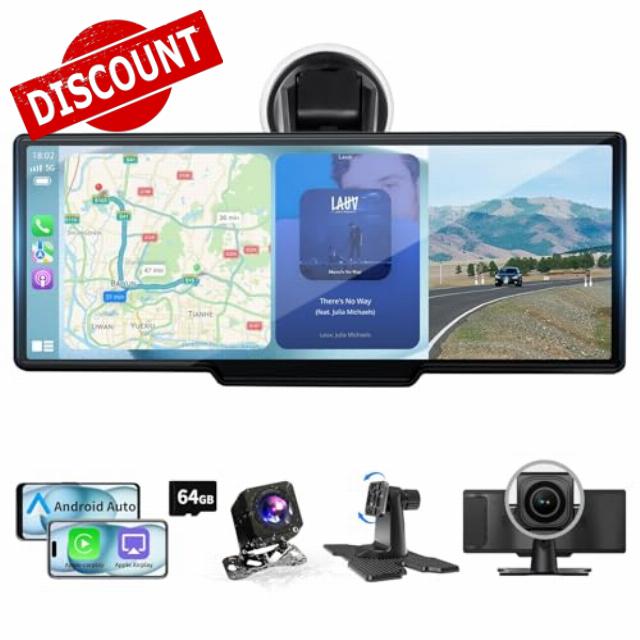 10.26" Wireless Carplay Screen with 4K Dash Cam