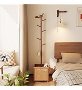AQIMUELE Coat Rack with Shoe Storage, Wooden Hall Tree with Bench, 11 Hooks and 2-Tier Storage Sh...