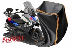 Full Enclosed Motorcycle Cover Waterproof Outdoor/Indoor Storage Waterproof Motorcycle Cover Heavy Duty with Reflective Strips Fits Touring Motorcycles Length up to 108" Windproof Sunproof Dustproof