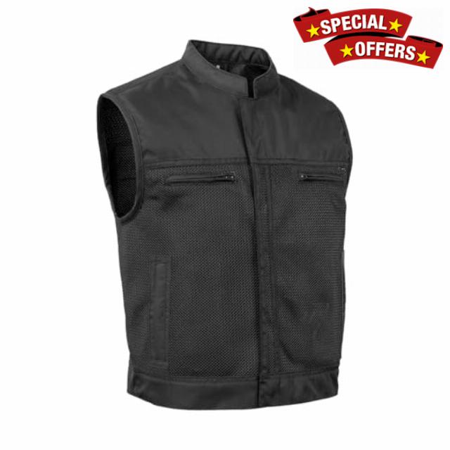Daniel Smart Men’s Motorcycle Mesh Vest Low side Biker & Breathable Riding Gear Summer Vest with Zipper Closure