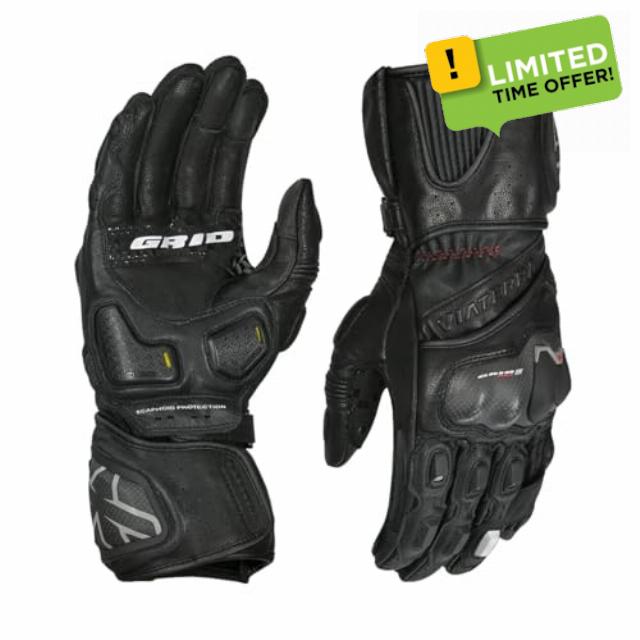 ViaTerra Grid MK3 Full Gauntlet Leather Motorcycle Gloves I CE Level 2 Carbon Fiber Knuckle Protection + Knox SPS 404 on Palm| Pinky Finger Bridge I Secure Closure with Wrist Accordion