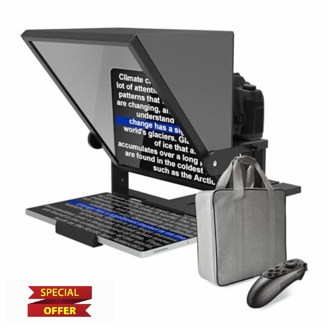13-inch high-Definition Wide-Angle teleprompter|High-Definition Beam Splitter Design|Manual Height Adjustment