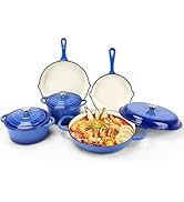 Nonstick Enameled Cast Iron Cookware Set, 8-Pcs Pots and Pans with Lid, Skillet, Frying Pan, Sauc...