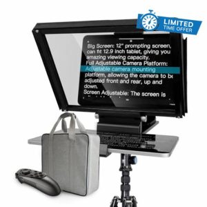 14-inch Teleprompter｜Fits Most Cameras｜Premium Beam-Splitter Glass｜Adjustable Camera Platform｜Remote