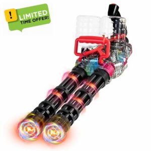 Large Gel Splatter Blaster Double Barrel Gatling with Rotating and LED Light - 27 inch Big Size - Full Auto Mode - High Speed - Long Range - for Ages 15+