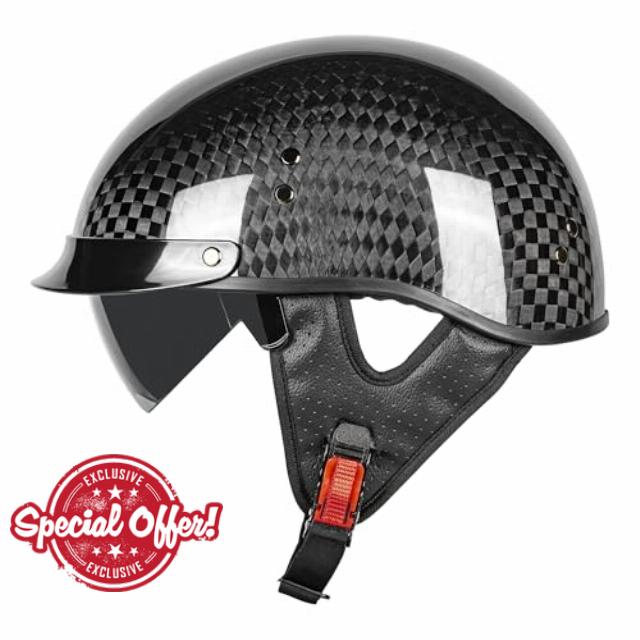 Carbon Fiber Motorcycle Half Helmet for Adults Men & Women – DOT Approved Open Face Retro Helmets with Visor