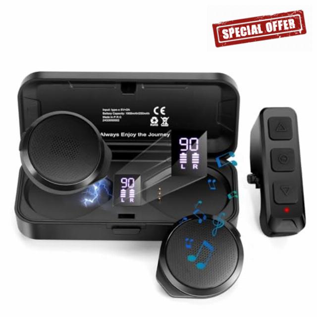 Motorcycle Helmet Headset with Remote Control - No Installation True Wireless Helmet Speakers with Charging Box