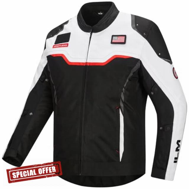 ILM Motorcycle Mesh Jacket with CE Armor and Detachable Waterproof Liner Dual Sport All Season Riding for Men Model JRC2
