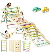 Twinkoo 7 in 1 Pikler Triangle Set, Foldable Toddler Baby Climbing Toys, Solid Wooden Montessori ...