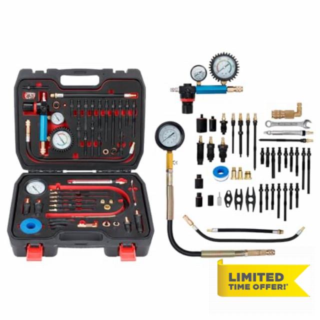 46PCS Compression and Leakage Test Kit Petrol & Diesel Dual Gauge Engine Compression Tester Kit Automotive Cylinder Leak Down Tester Kit for HDI