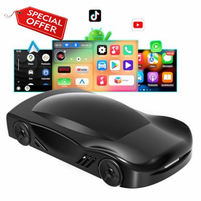 Wireless Carplay & Android Auto Adapter with Netflix YouTube TikTok