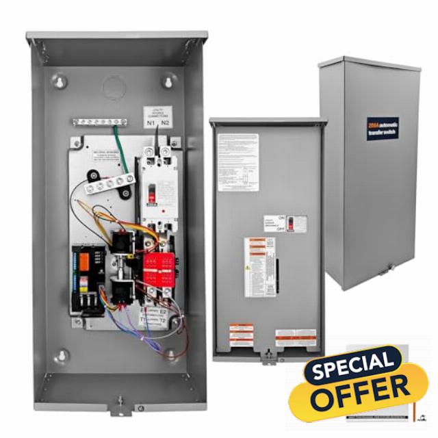 200 Amp Automatic Transfer Switch w/Power Management Replacement for Generac RXSW200A3 Single Phase Transfer Switch NEMA 3R Outdoor Rated Aluminum Enclosure for Indoor and Outdoor Use