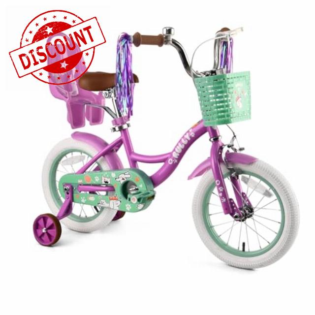 RULLY 12-16 Inch Girls Bike with Doll Seat Basket and Training Wheels for 2-6 Years Children