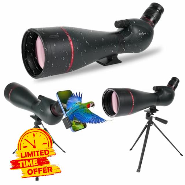 New 25-75x100mm Spotting Scopes Waterproof Fogproof with Tripod Phone Adapter BAK4 FMC Carrying Bag