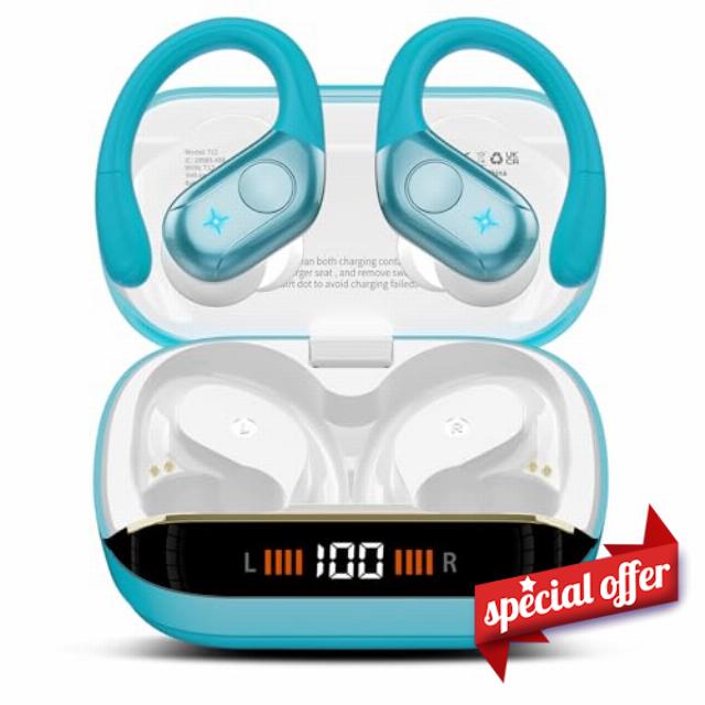 Wireless Earbuds Bluetooth 5.4 Headphones 75H Stereo Deep Bass Sports Over Ear Buds with Earhooks