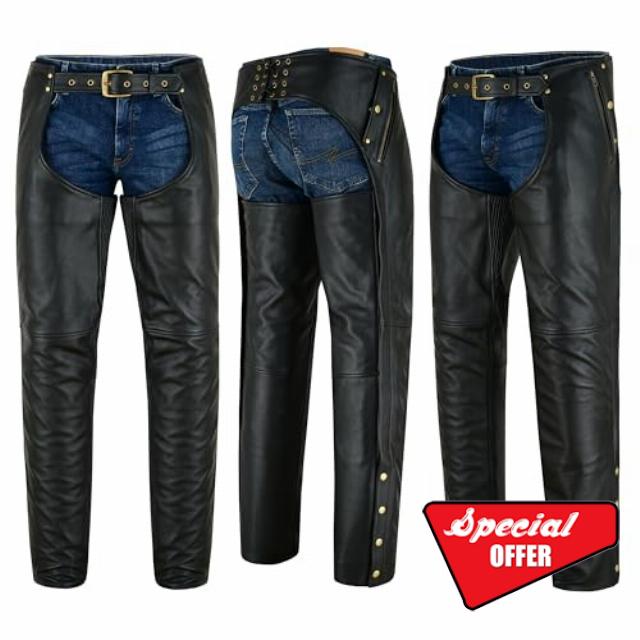Men's Leather Motorcycle Chaps – Premium Cowhide