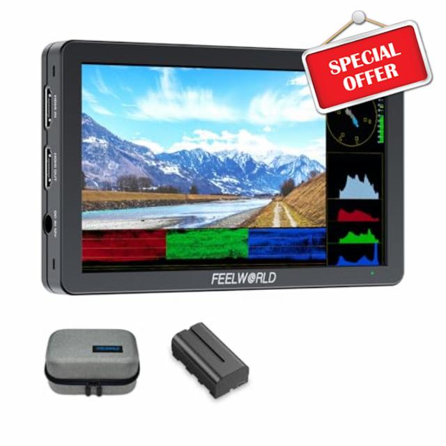 FEELWORLD T6 6 Inch Camera Field DSLR Video Monitor Aluminium Housing with F550 2200mAh Battery and Bag