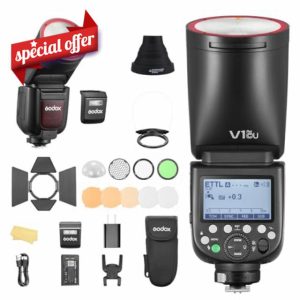 Godox V1Pro C USA Version with AKR1 Diffuser Kit External Flash SU-1 TTL Flash for Canon Camera 2980mAh 76W Battery Flash 1/8000s HSS 1.3s Recycle Time 2.4G Wireless HSS 500 Full Power Flashes