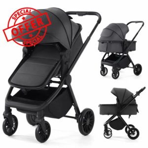2-in-1 Convertible Baby Stroller with Reversible Bassinet Mode Toddler Pushchair for Newborns and Infants 0–36 Months Gray
