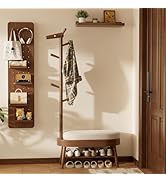 AQIMUELE Shoe Bench Entryway with Leather, Solid Wood Bench with Shoe Storage, 2-Tier Shoe Rack B...