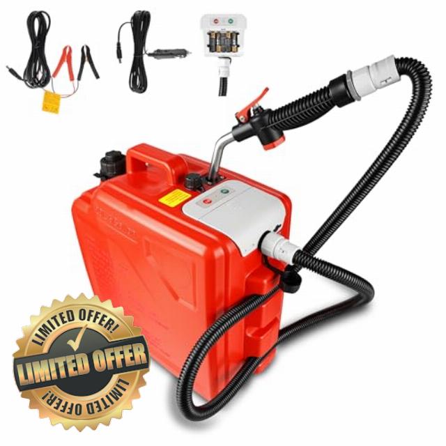 5 Gallon Gas Can Pump with Included Tank - Multi-Power (DC/Battery/CIG/AA) 3.8GPM Fuel Transfer Pump