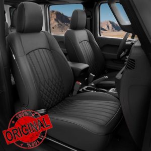 for Jeep Wrangler Seat Covers 4 Door JL 2018-2025 1:1 Custom Seat Covers Full Set Leather Waterproof Without Rear Cup Holder - Black