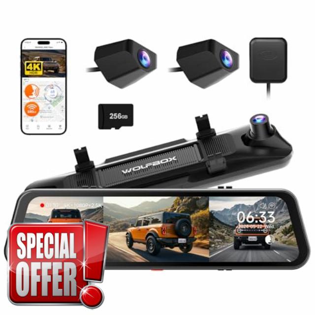 WOLFBOX G900 Tripro Bumper Version 3 Channel 4K Mirror Dash Cam