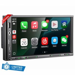 Upgraded Double Din Car Stereo with Wireless Apple CarPlay & Android Auto