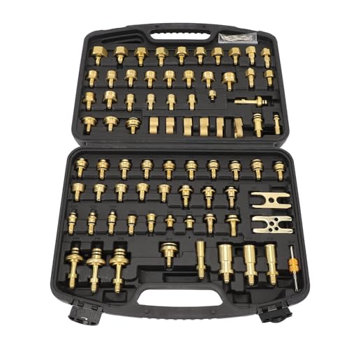 77pcs Automotive Air Conditioning Leak Test Kit Brass Ac Leak Detection Tools Connector Repair Kit for Car Truck Auto AC