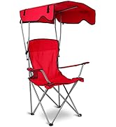 TeqHome Camping Chair with Canopy - Heavy Duty Max Shade Oversized Folding Chair with Cup Holder,...