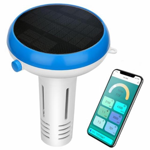 pH Chlorine Monitor Digital Salt Meter for Saltwater Pool WiFi Pool Water Quality Tester with Solar & USB Powered 7 in 1 pH CL Salinity TDS EC ORP Temperature for All Swimming Pool