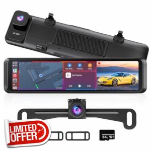 4K Rear View Mirror Camera with Carplay & Android Auto: 11.26" Smart Touch Screen Mirror Dash Cam Front and Rear with Voice Control