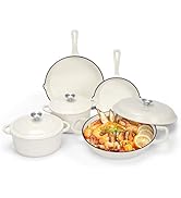 Nonstick Enameled Cast Iron Cookware Set, 8-Pcs Pots and Pans with Lid, Frying Pan Skillet, Sauce...