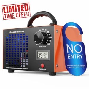 Ozone Generator 60000mg/H with Temp/Humidity Display - 120 Min Timer O3 Ionizer Air Purifier for Large Spaces (5000 Sq.Ft) - Upgraded Ozone Machine for Cars
