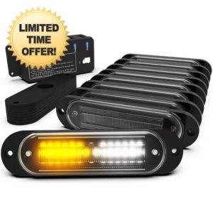 Amber White Strobe Lights for Trucks with Sync Feature Ultra Slim Surface Mount LED Grille Warning Flashing Light Kit