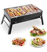 TeqHome Camping Campfire Grill, 17 Inch Portable Folding Charcoal Grills, Heavy Duty Fire Pit for...