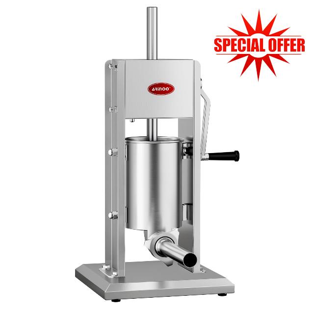 Vertical Sausage Stuffer 3L / 7LBS – All Stainless Steel Manual Sausage Maker with 2-Speed Filling System