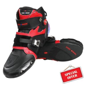 ​​"Riding Tribe Microfiber Motorcycle Boots with Rubber Sole - Speed & Bikers Design