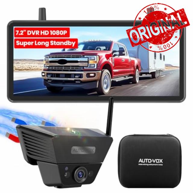 AUTO VOX Wireless Backup Camera Solar Magnetic: with 7.2" DVR 1080P 2 Split Recording Monitor