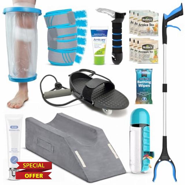Knee Surgery Recovery Kit (22pc) – ACL & Knee Replacement Essential Aids Equipment & Must-Have Items (Ice Packs