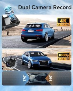 4K Mirror Dash Cam Front and Rear Backup Camera with Reverse Assist/Loop Record/G Sensor/Voice Control&Split Touch Screen