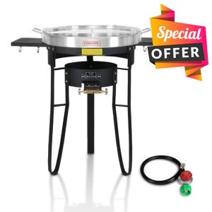 Concord The Herdsmen Stainless Steel Comal with Single Propane Cast Iron Roadster Burner Set. Great Outdoor Stove for Discada