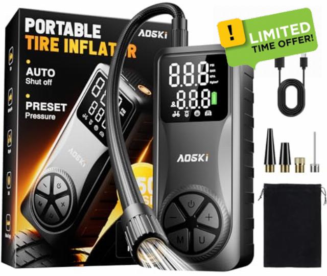 Tire Inflator Portable Air Compressor: 4X Faster 150 PSI Cordless Air Pump for Car Tires with Digital Pressure Gauge
