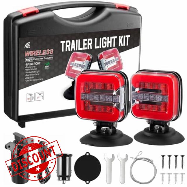 Wireless Trailer Lights Magnetic - Adjustable Magnetic Tow Light with 2 Mounting Options Rechargeable Towing Tail Light Kit Reverse Light for Trucks