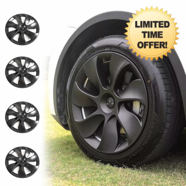 Wheel Cover 19 Inch for Tesla Model Y 2021 2022 2023 2024 ABS Hubcapsr 4 Pcs Replacement Wheel Cover (Matte Black)