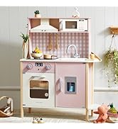 Tiny Land Play Kitchen for Kids, Wooden Kids Play Kitchen Playset Chef Pretend Play Set for Toddl...