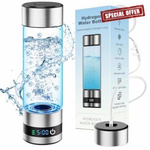 snawowo Glass Hydrogen Water Bottle Generator 16oz/460ml- 2500+PPB Concentration SPE/PEM Technology - Enhanced Vitality Improving Health |Food-grade |LED Display |Type-C Charging for Daily Use or Gift